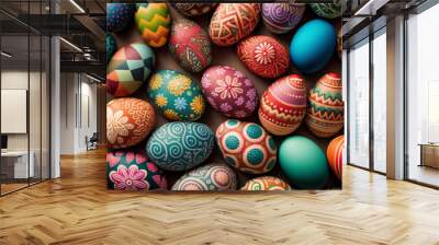 Up Close and Personal with Beautifully Painted Easter Eggs in Floral Motifs - Generative Ai Wall mural