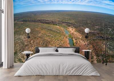 Aerial drone view over the Hawks Head Lookout in Kalbarri National Park Western Australia Wall mural