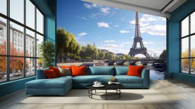 The Eiffel Tower in Paris, capital of France. Monument of the city of Paris. Magnificent view of the Eiffel Tower. Wall mural