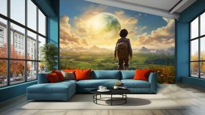 Child standing in front of an earth globe Wall mural