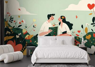 Lover, flat style illustration Wall mural