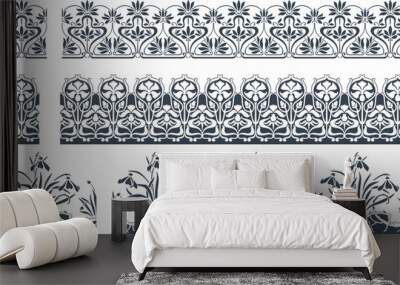 set/collection of three seamlessly tiling elegant floral art nouveau borders, classic vector design elements Wall mural