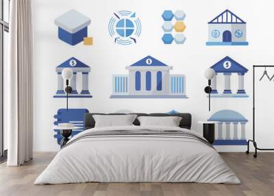 Set of Flat Design Blue and Gray Bank Icons Wall mural