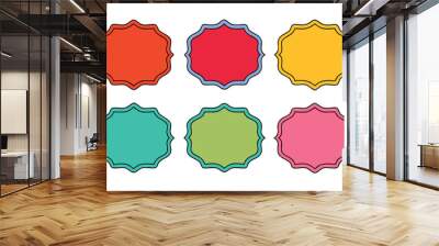 Six Colorful Blank Decorative Frames with Black Outline Wall mural