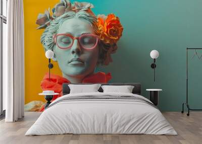 a statue of a woman decorated with striking colors, a striking combination of colors with copy space Wall mural