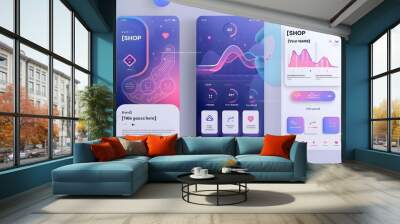 Digital mobile interface design, , flat graphical background, modern minimalist style Wall mural