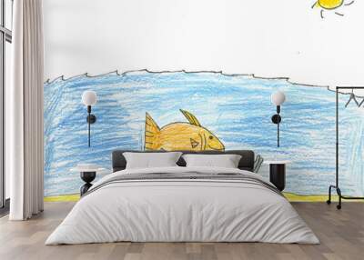 large fish under the sea drawing Wall mural