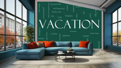 Vacation Word Cloud Concept on a Blackboard Wall mural