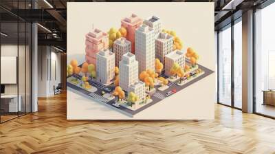 Isometric urban city with high-rise buildings made with Generative AI Wall mural