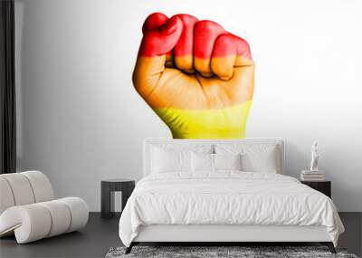 Fist hand with rainbow flag patterned isolate on white Wall mural