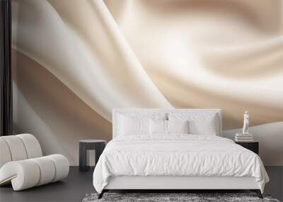 smooth, soft and beautiful beige cream satin silk fabric drapery background for luxury, elegant fash Wall mural