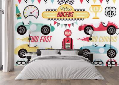 Race Cars, Vintage, retro, Art & Illustration Wall mural