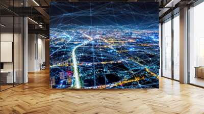 Modern city with wireless network connection concept Wall mural