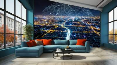 Modern city with wireless network connection concept Wall mural