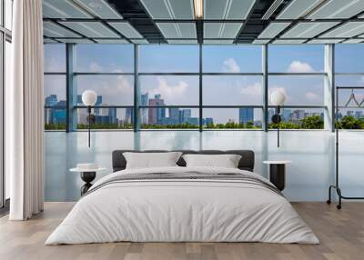 Panoramic skyline and buildings from glass window Wall mural