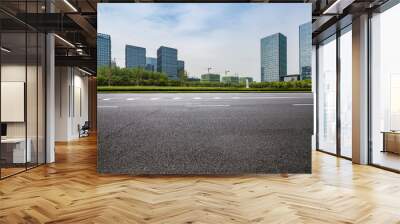 Panoramic skyline and modern business office buildings with empty road,empty concrete square floor Wall mural