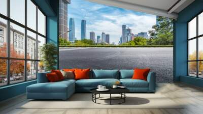 Panoramic skyline and modern business office buildings with empty road,empty concrete square floor Wall mural