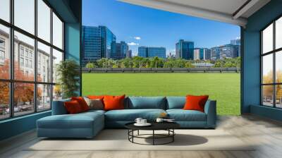 Panoramic skyline and modern business office buildings with empty road,empty concrete square floor Wall mural