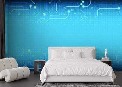 The vector circuit board on the blue screen with small polygonal color as a square style background and Glow point on the circuit for technology background Wall mural