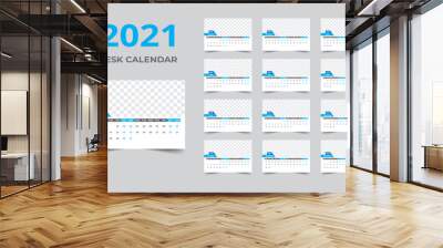 Desk calendar design 2021 template Set of 12 Months, Week starts Monday, Stationery design, calendar planner Wall mural