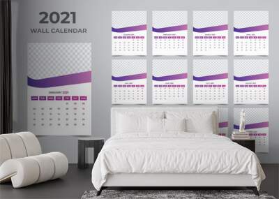 Wall calendar design 2021 template Set of 12 Months, Week starts Monday, Stationery design, calendar planner
 Wall mural