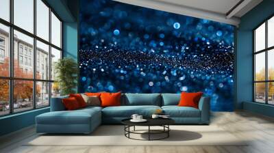 A dark blue glitter background with shimmering flecks of silver and navy blue, creating a sophisticated and mysterious look. 8k UHD, suitable for high-quality printing or digital display.  Wall mural