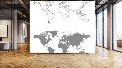 Vector World map with outline Wall mural