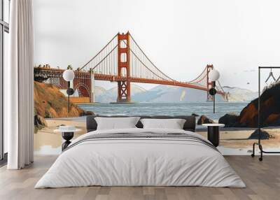 Golden Gate Bridge png watercolor illustration, San Francisco's architecture, transparent background Wall mural