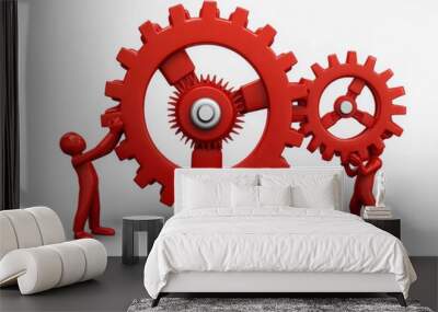 two 3d humans keep gears in hands Wall mural