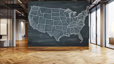 United States map drawn on chalkboard Wall mural