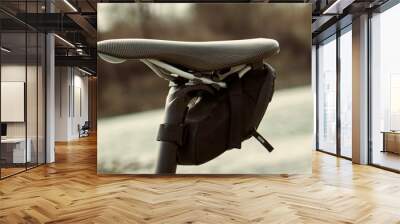 Bike seat pack under bicycle saddle. Small saddle pack attached with velcro Wall mural