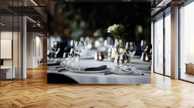 Beautiful table set for an event party or wedding reception . restaurant interior Wall mural