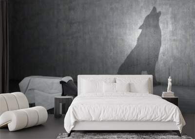 The concept of cleverness and secrecy. Origami is a sheep figure that throws a shadow of a wolf. 3D illustration Wall mural