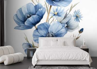 bouquet of blue flowers on white background Wall mural