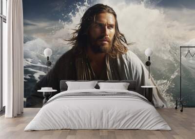 Jesus between water waves Wall mural