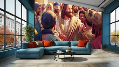 Jesus Christ and people Wall mural