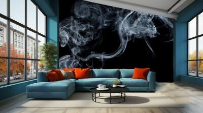 Twisted plumes of smoke, smoke movement on a black background. Abstract smoke lines Wall mural