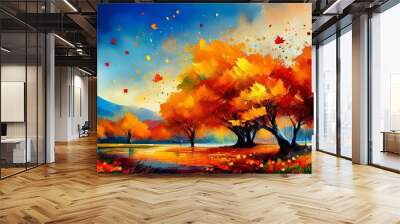 Autumn landscape in painting style Wall mural