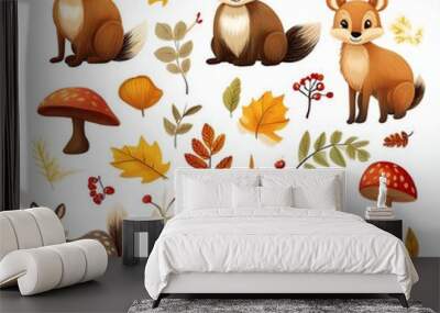 Clipart the little forest bird in autumn Wall mural