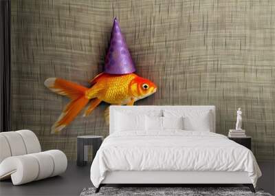 Creative photos of an animal with a hat and colored background to celebrate birthdays Wall mural