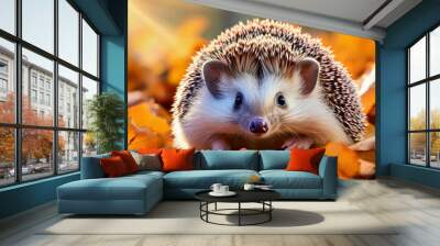 Illustration of a Hedgehog in an autumn environment Wall mural