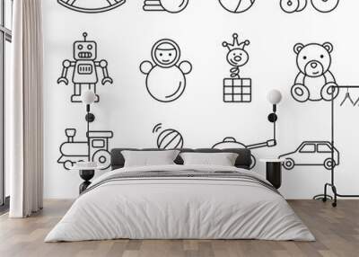 Baby toy related icons: thin vector icon set, black and white kit Wall mural