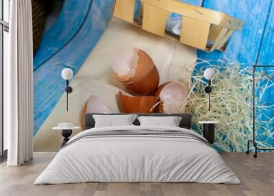 Brown Broken Egg Shell on the table. Wall mural