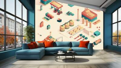 Business in Refinery Mini Plant Isometric 3d. Wall mural