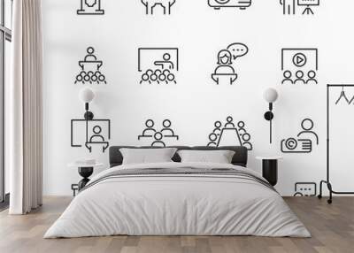 business presentation related icons: thin vector icon set, black and white kit Wall mural