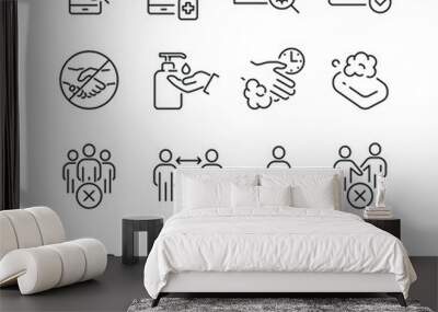 Coronavirus protection related icons: thin vector icon set, black and white kit Wall mural