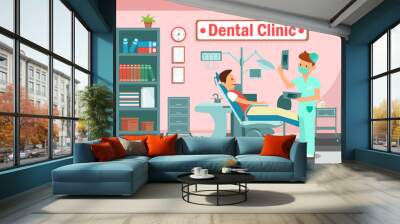 Dental Clinic, Teeth Treatment Flat Banner Concept Wall mural