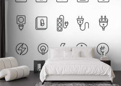 Electrical outlets and switches: thin vector icon set, black and white kit Wall mural