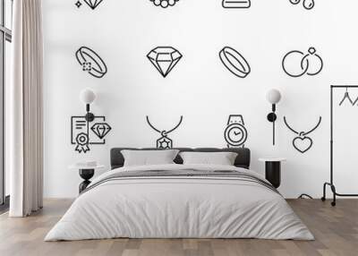 Jewelry related icons: thin vector icon set, black and white kit Wall mural