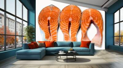 Large pieces of fresh salmon steak are isolated on a white background Wall mural